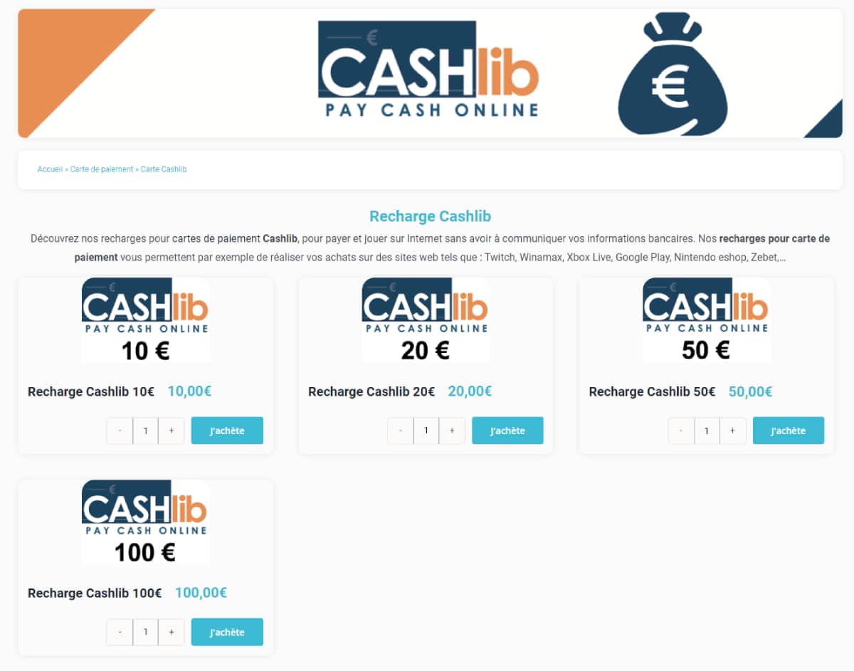 montants cashlib sur click and recharge