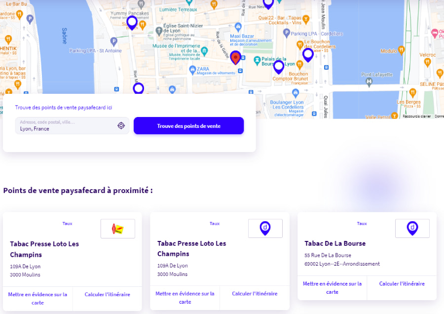 carte des points de vente Paysafecard